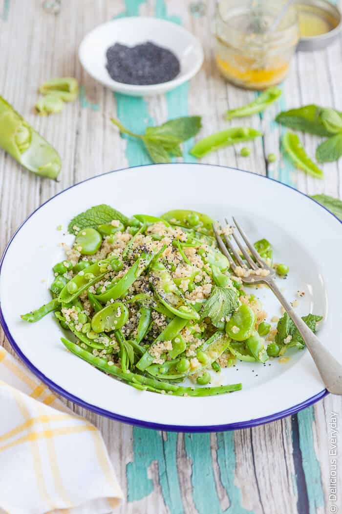 Green Spring Salad with Quinoa and a Lemon Mustard Dressing - this gorgeous vegan and gluten free salad is the perfect way to celebrate the arrival of spring