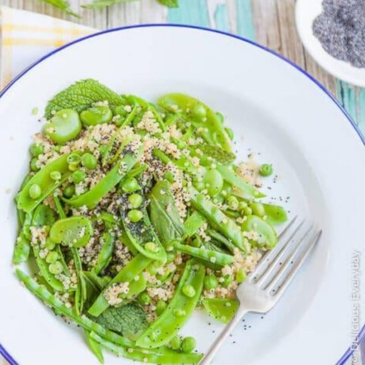 Inexperienced Spring Salad with Quinoa and Lemon-Mustard vinaigrette